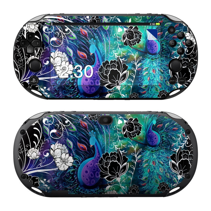 PlayStation Vita 2000 Skin design of Pattern, Psychedelic art, Organism, Turquoise, Purple, Graphic design, Art, Design, Illustration, Fractal art, with black, blue, gray, green, white colors