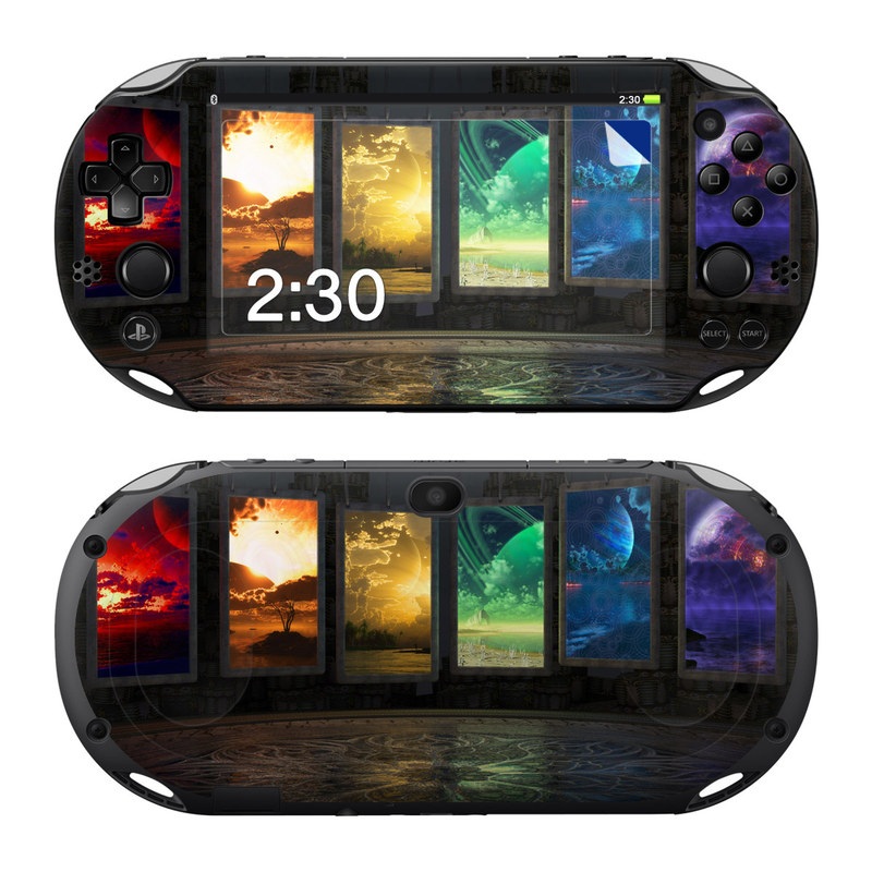 PlayStation Vita 2000 Skin design of Light, Lighting, Water, Sky, Technology, Night, Art, Geological phenomenon, Electronic device, Glass, with black, red, green, blue colors