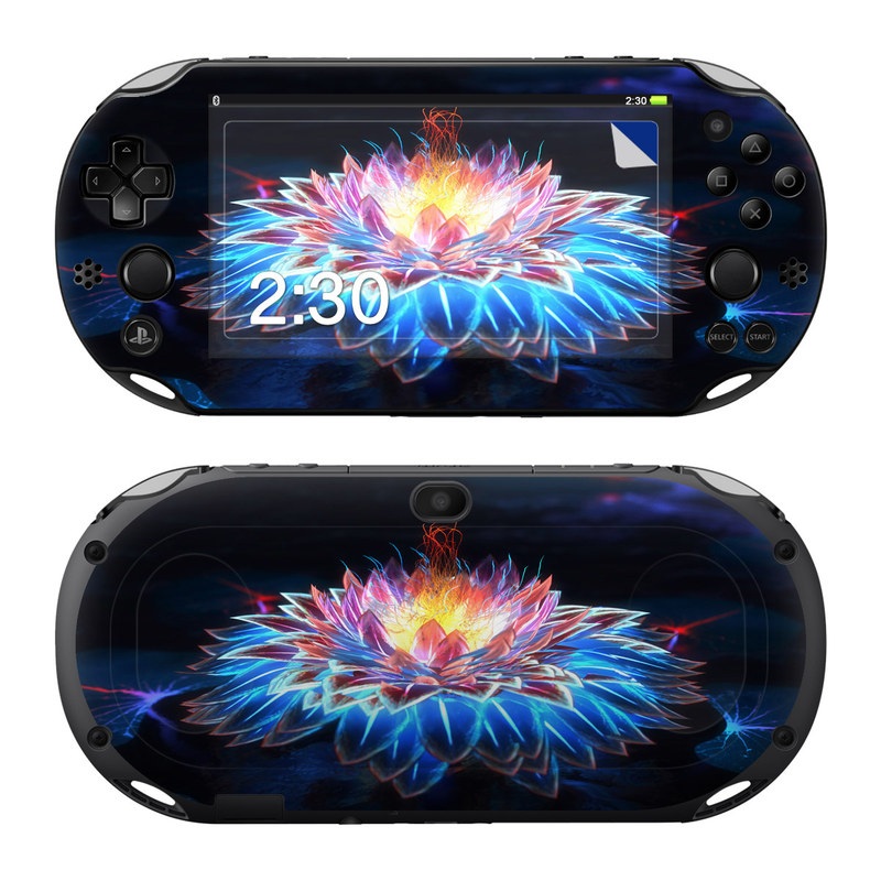 PlayStation Vita 2000 Skin design of Water, Light, Fractal art, Organism, Electric blue, Aquatic plant, Darkness, Plant, Art, Space, with black, blue, gray colors
