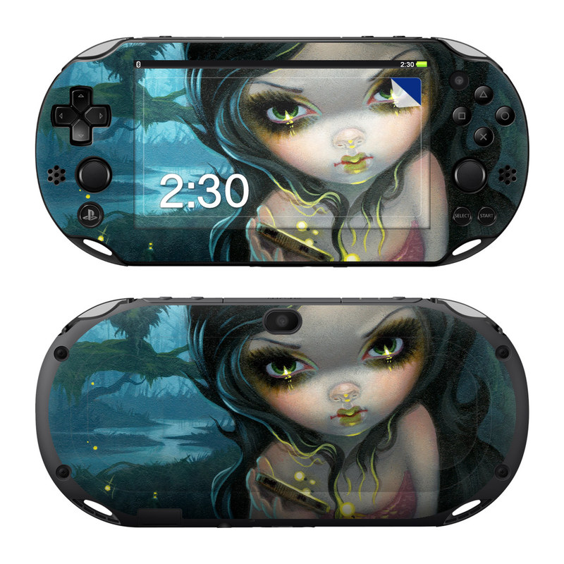 PlayStation Vita 2000 Skin design of Cg artwork, Illustration, Fictional character, Art, Iris, Black hair, Fawn, Mythology, Fiction, with blue, green, pink, yellow, black, white colors