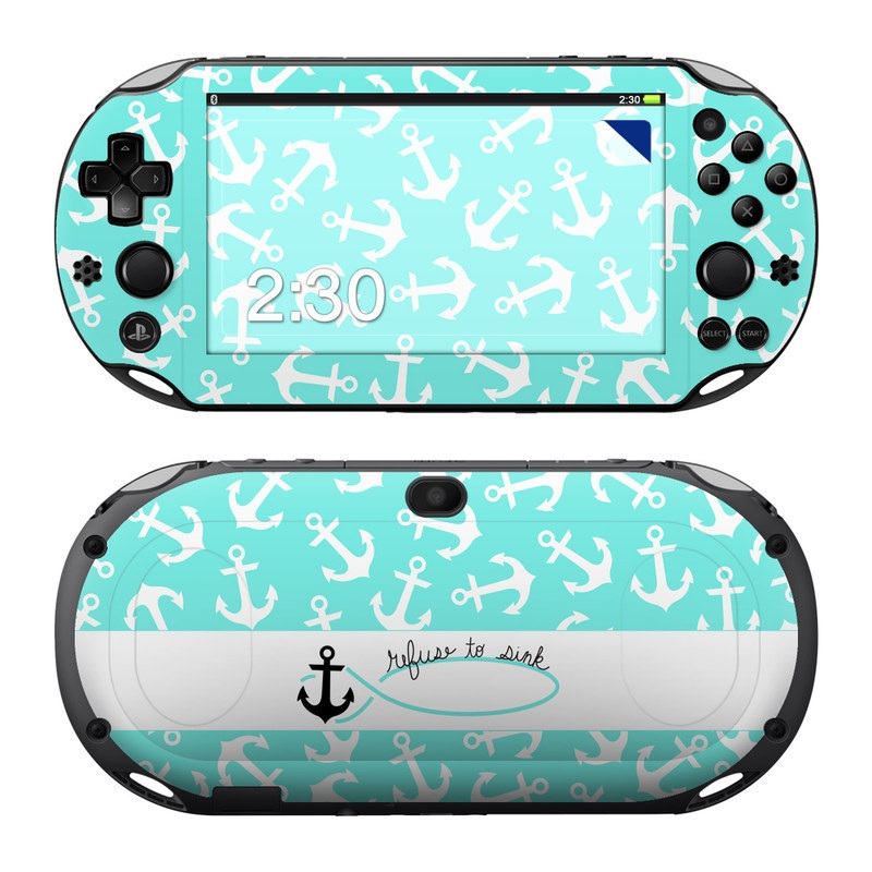 PlayStation Vita 2000 Skin design of Text, Turquoise, Aqua, Font, Teal, Pattern, Line, Design, Illustration, with gray, white, blue, green colors