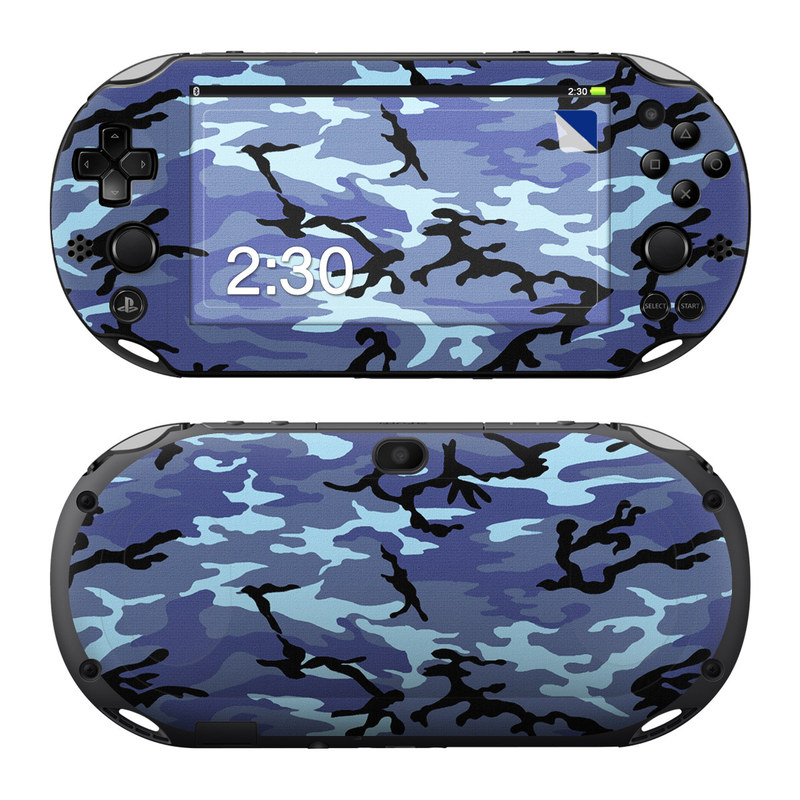 PlayStation Vita 2000 Skin design of Military camouflage, Pattern, Blue, Aqua, Teal, Design, Camouflage, Textile, Uniform, with blue, black, gray, purple colors