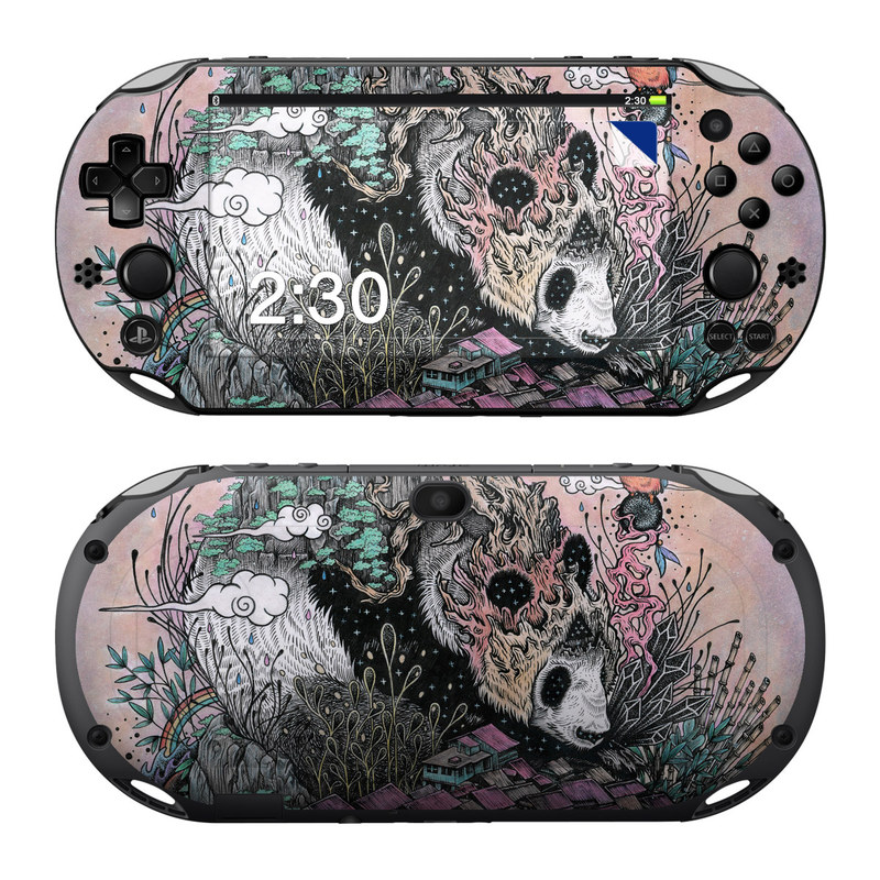 PlayStation Vita 2000 Skin design of Illustration, Art, Fictional character, Printmaking, Marsupial, Graphic design, Rodent, Possum, with gray, black, red, blue, purple colors