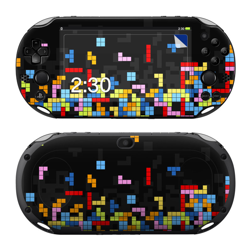 PlayStation Vita 2000 Skin design of Pattern, Symmetry, Font, Design, Graphic design, Line, Colorfulness, Magenta, Square, Graphics, with black, green, blue, orange, red colors