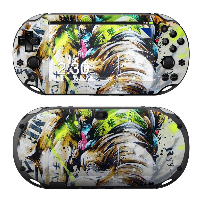 PlayStation Vita 2000 Skin design of Watercolor paint, Graphic design, Illustration, Acrylic paint, Art, Modern art, Painting, Visual arts, Paint, Graphics, with gray, black, green, red, blue colors