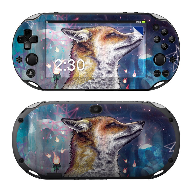 PlayStation Vita 2000 Skin design of Red fox, Art, Wildlife, Canidae, Illustration, Fox, Carnivore, Painting, Dhole, Red wolf, with black, gray, blue, red, green colors
