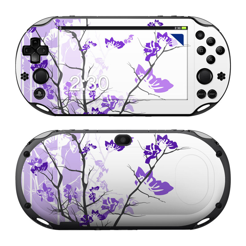 PlayStation Vita 2000 Skin design of Branch, Purple, Violet, Lilac, Lavender, Plant, Twig, Flower, Tree, Wildflower, with white, purple, gray, pink, black colors