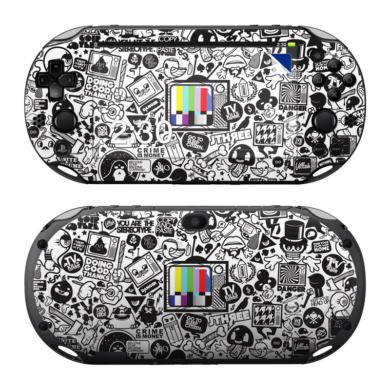 PlayStation Vita 2000 Skin design of Pattern, Drawing, Doodle, Design, Visual arts, Font, Black-and-white, Monochrome, Illustration, Art, with gray, black, white colors