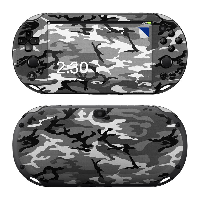 PlayStation Vita 2000 Skin design of Military camouflage, Pattern, Clothing, Camouflage, Uniform, Design, Textile, with black, gray colors