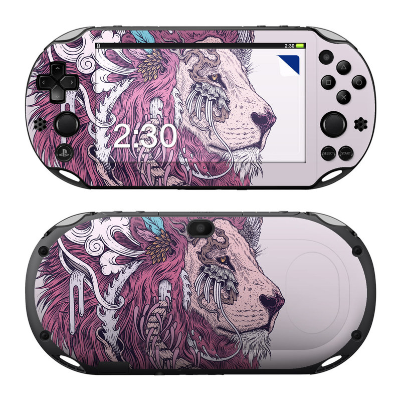 PlayStation Vita 2000 Skin design of Illustration, Drawing, Sketch, Art, Graphic design, Lion, Goats, Fictional character, Ink, Bison, with gray, purple, black, red colors