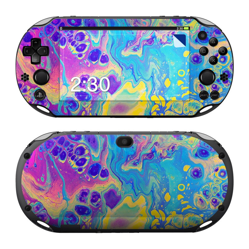 PlayStation Vita 2000 Skin design of Psychedelic art, Pattern, Purple, Visual arts, Design, Art, Fractal art, Electric blue, Graphic design, Graphics, with blue, yellow, purple, pink colors