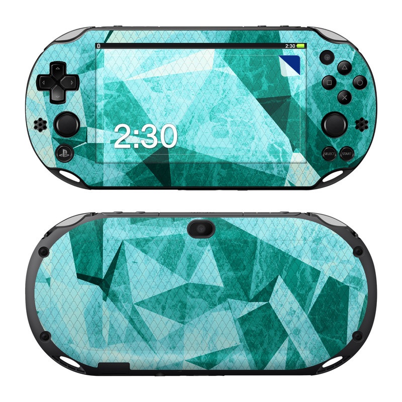 PlayStation Vita 2000 Skin design of Aqua, Blue, Pattern, Turquoise, Illustration, Teal, Design, Line, Graphic design, with blue colors