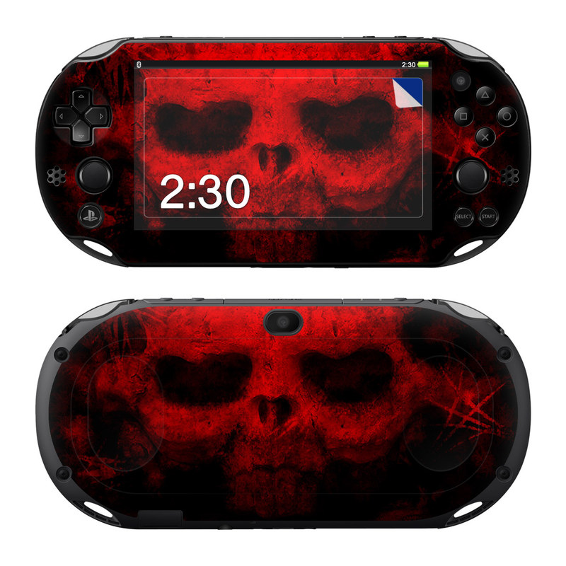 PlayStation Vita 2000 Skin design of Red, Skull, Bone, Darkness, Mouth, Graphics, Pattern, Fiction, Art, Fractal art, with black, red colors