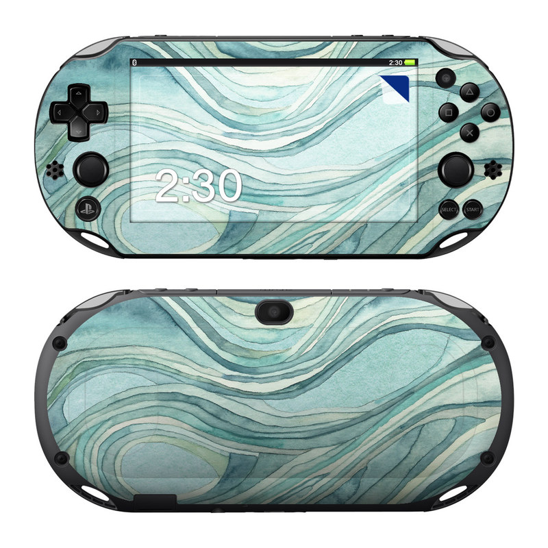 PlayStation Vita 2000 Skin design of Aqua, Blue, Pattern, Turquoise, Teal, Water, Design, Line, Wave, Textile, with gray, blue colors