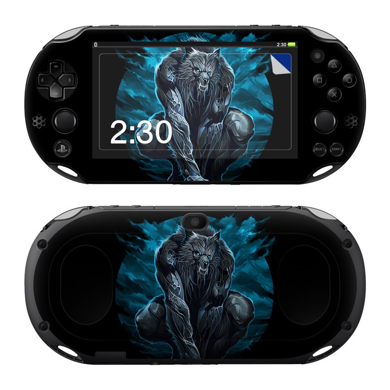 PlayStation Vita 2000 Skin design of Illustration, Fictional character, Werewolf, Darkness, Art, Mythology, Graphic design, Mythical creature, Cg artwork, with gray, blue, black colors