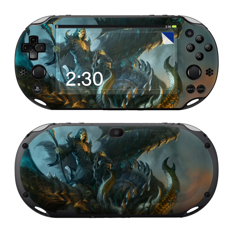 PlayStation Vita 2000 Skin design of Dragon, Cg artwork, Fictional character, Mythical creature, Demon, Mythology, Illustration, Cryptid, Art, with orange, yellow, black, brown, blue, white colors