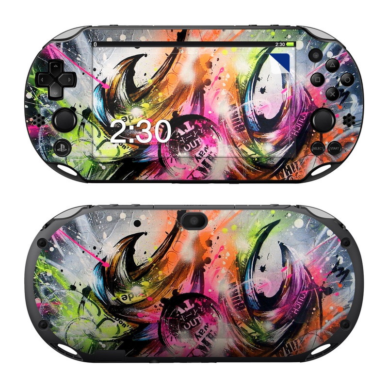 PlayStation Vita 2000 Skin design of Graphic design, Fractal art, Art, Illustration, Design, Graphics, Cg artwork, Font, Visual arts, Pattern, with black, gray, red, green, purple, blue colors