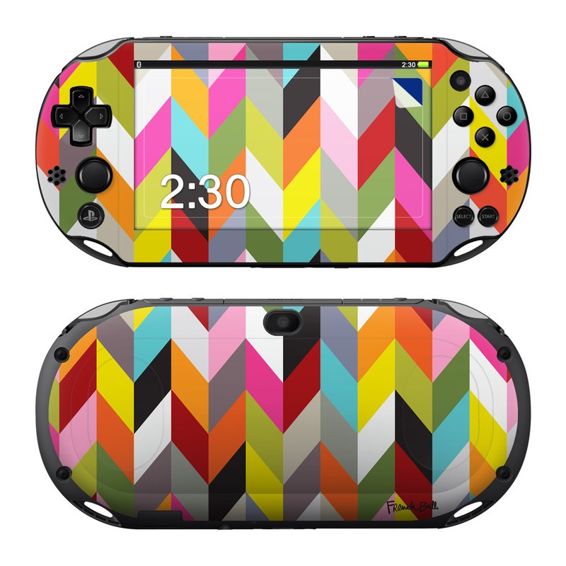 PlayStation Vita 2000 Skin design of Pattern, Orange, Line, Design, Graphic design, Tints and shades, Triangle, with red, green, gray, black, blue, purple colors