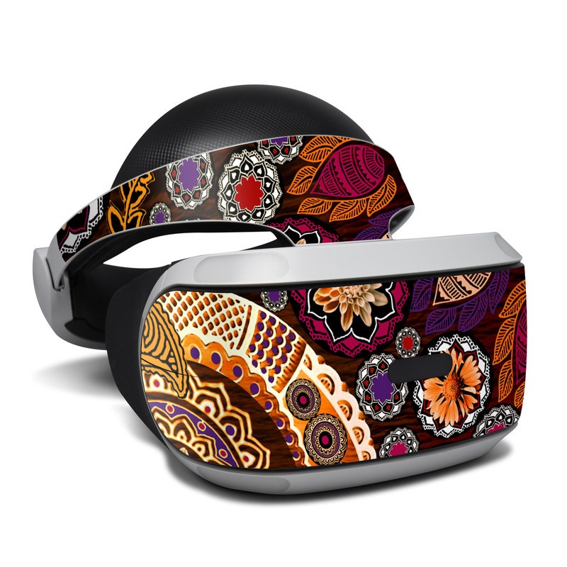 PlayStation VR Skin design of Pattern, Motif, Visual arts, Design, Art, Floral design, Textile, Paisley, Tapestry, Circle, with brown, purple, red, white, black colors