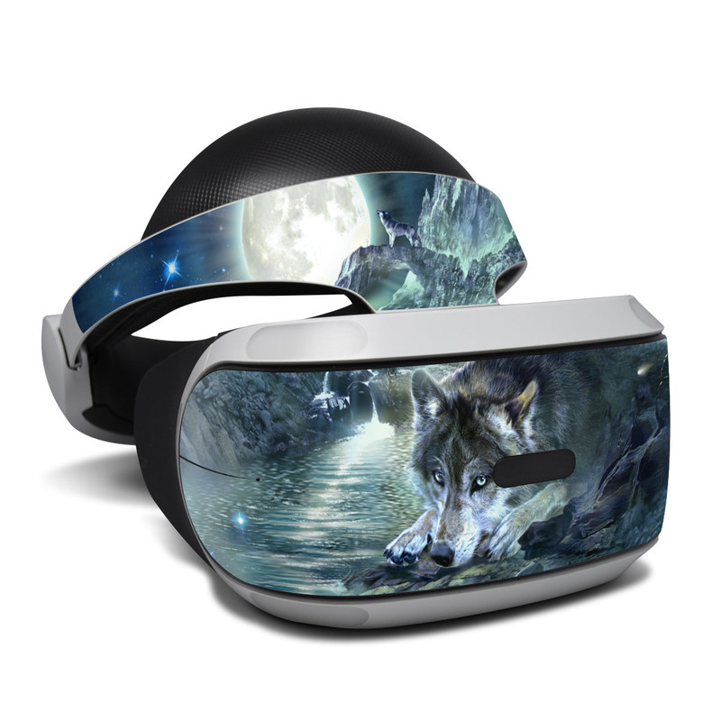 PlayStation VR Skin design of Cg artwork, Fictional character, Darkness, Werewolf, Illustration, Wolf, Mythical creature, Graphic design, Dragon, Mythology, with black, blue, gray, white colors
