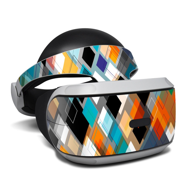 PlayStation VR Skin design of Pattern, Line, Design, Colorfulness, Plaid, Tints and shades, Textile, Symmetry, Square, with black, blue, red, orange, white colors