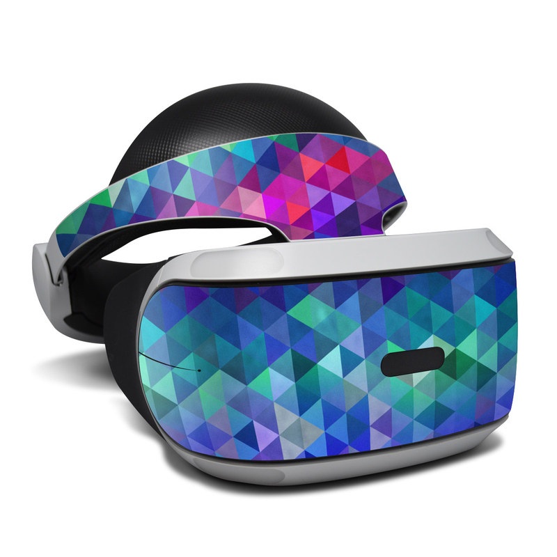 PlayStation VR Skin design of Purple, Violet, Pattern, Blue, Magenta, Triangle, Line, Design, Graphic design, Symmetry, with blue, purple, green, red, pink colors