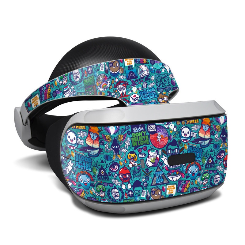 PlayStation VR Skin design of Art, Visual arts, Illustration, Graphic design, Psychedelic art, with blue, black, gray, red, green colors