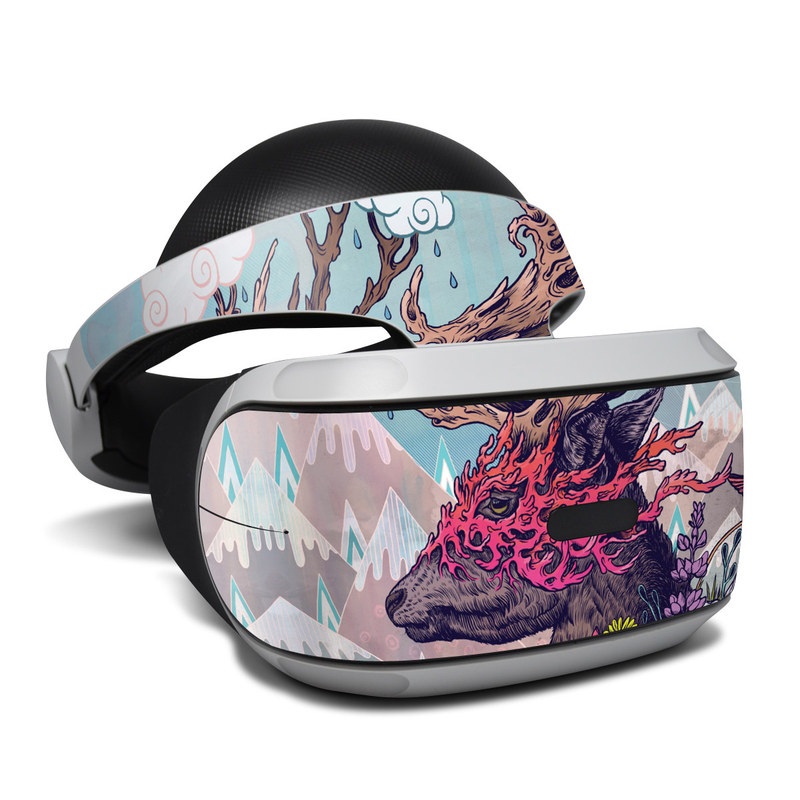 PlayStation VR Skin design of Illustration, Tree, Watercolor paint, Painting, Art, Plant, Acrylic paint, Fictional character, Flower, Blossom, with gray, black, red, purple, blue colors