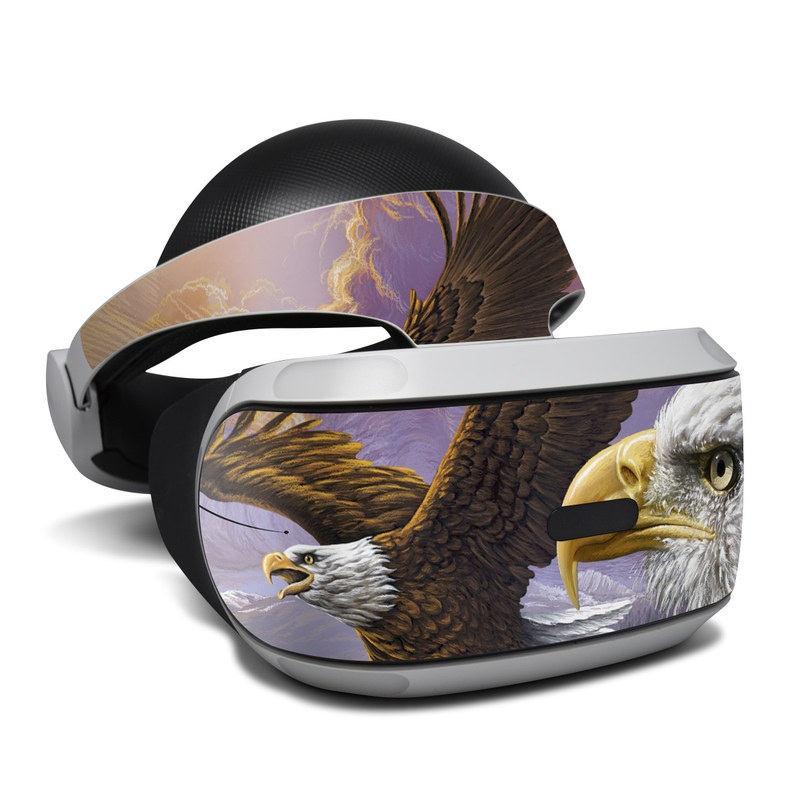 PlayStation VR Skin design of Bird, Bird of prey, Bald eagle, Vertebrate, Eagle, Accipitriformes, Accipitridae, Golden eagle, Beak, Hawk, with gray, black, green, red, purple colors