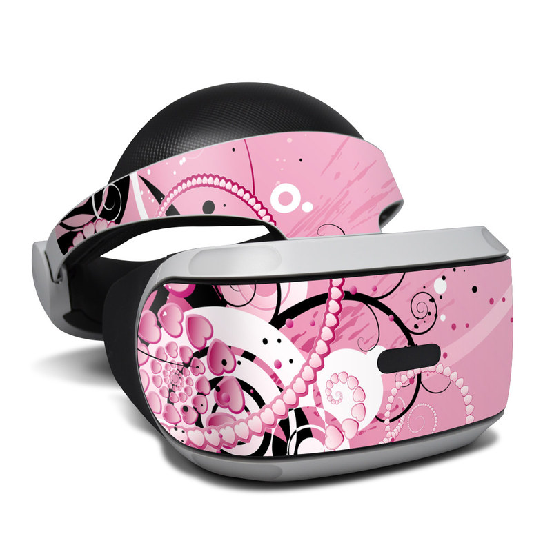 PlayStation VR Skin design of Pink, Floral design, Graphic design, Text, Design, Flower Arranging, Pattern, Illustration, Flower, Floristry, with pink, gray, black, white, purple, red colors