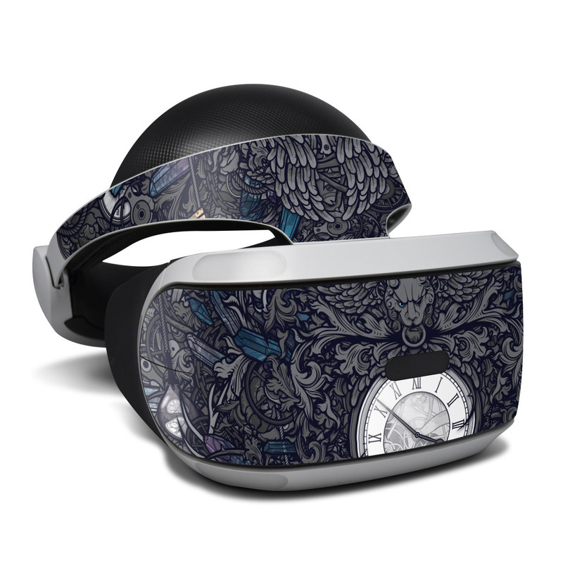 PlayStation VR Skin design of Blue, Pattern, Psychedelic art, Design, Circle, Art, Font, Graphic design, Visual arts, Illustration, with black, gray colors