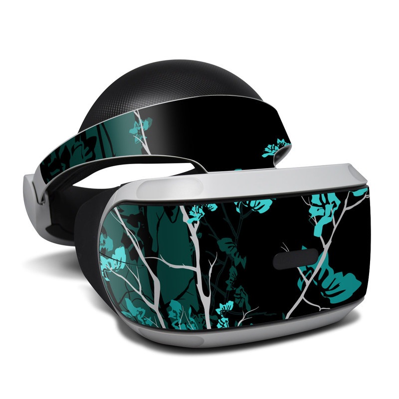 PlayStation VR Skin design of Branch, Black, Blue, Green, Turquoise, Teal, Tree, Plant, Graphic design, Twig, with black, blue, gray colors