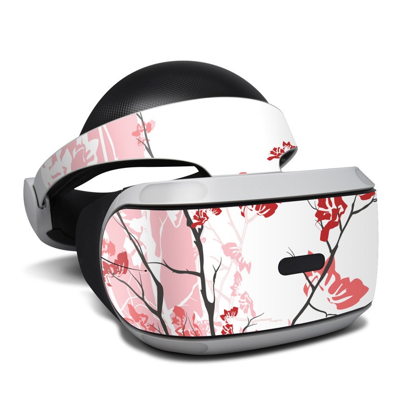 PlayStation VR Skin design of Branch, Red, Flower, Plant, Tree, Twig, Blossom, Botany, Pink, Spring, with white, pink, gray, red, black colors