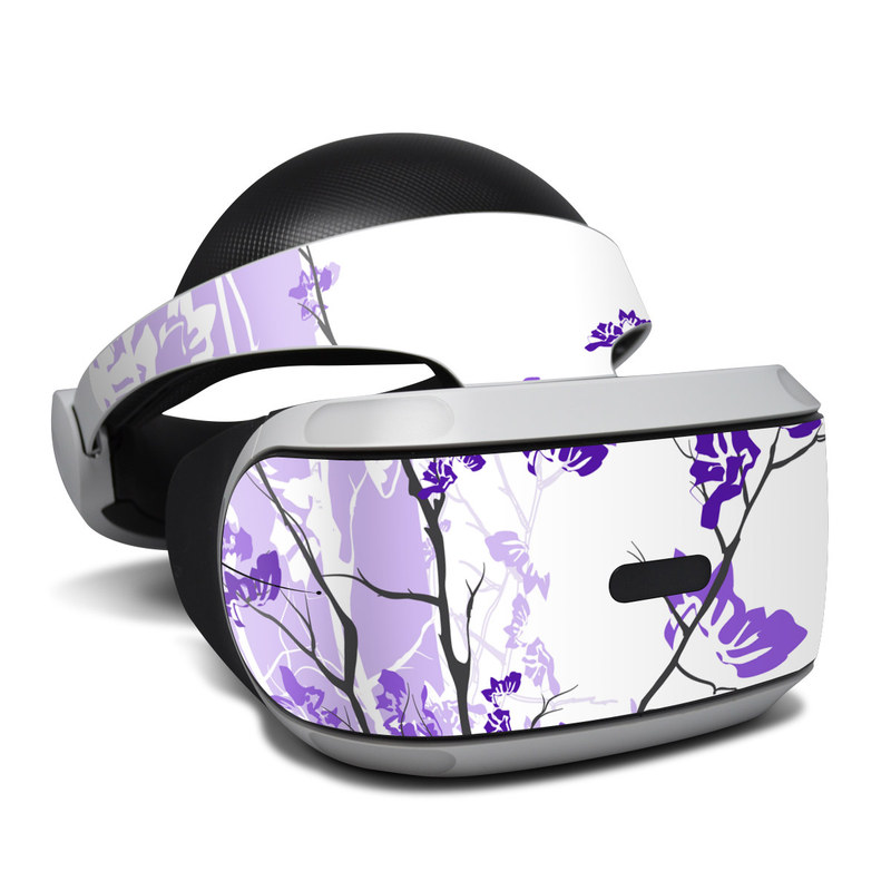 PlayStation VR Skin design of Branch, Purple, Violet, Lilac, Lavender, Plant, Twig, Flower, Tree, Wildflower, with white, purple, gray, pink, black colors