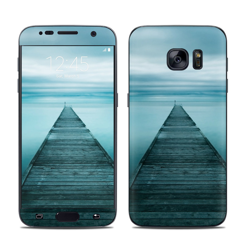 Samsung Galaxy S7 Skin design of Sea, Water, Horizon, Sky, Blue, Ocean, Daytime, Calm, Fixed link, Symmetry, with black, blue, gray colors