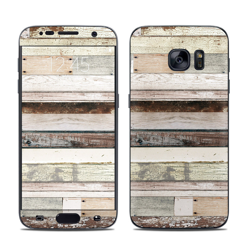 Samsung Galaxy S7 Skin design of Wood, Wall, Plank, Line, Lumber, Wood stain, Beige, Parallel, Hardwood, Pattern, with brown, white, gray, yellow colors