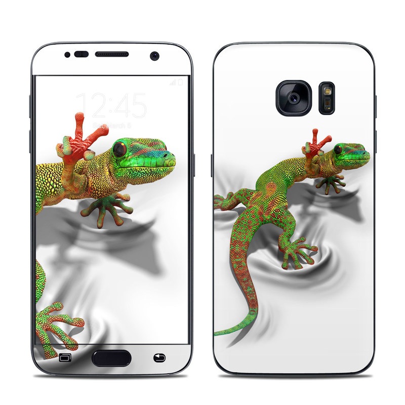 Samsung Galaxy S7 Skin design of Lizard, Reptile, Gecko, Scaled reptile, Green, Iguania, Animal figure, Wall lizard, Fictional character, Iguanidae, with white, gray, black, red, green colors