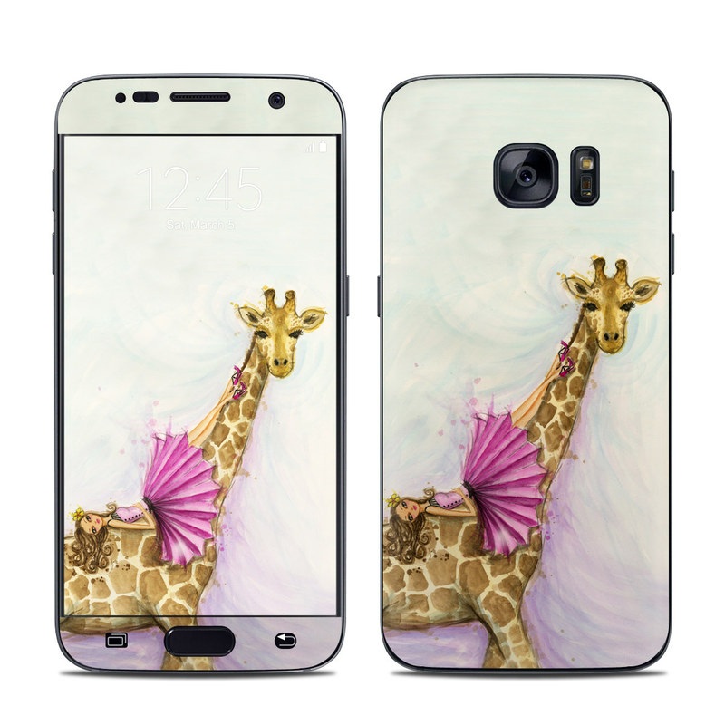 Samsung Galaxy S7 Skin design of Giraffe, Giraffidae, Terrestrial animal, Pink, Wildlife, Snout, Fawn, Illustration, Watercolor paint, Magenta, with blue, brown, orange, pink colors