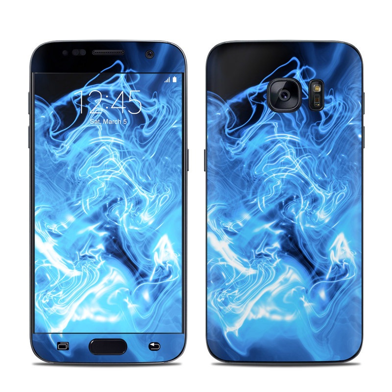 Samsung Galaxy S7 Skin design of Blue, Water, Electric blue, Organism, Pattern, Smoke, Liquid, Art, with blue, black, purple colors