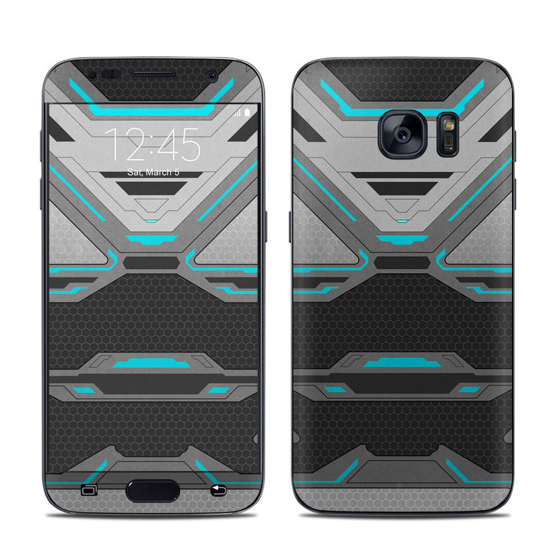 Samsung Galaxy S7 Skin design of Blue, Turquoise, Pattern, Teal, Symmetry, Design, Line, Automotive design, Font, with black, gray, blue colors