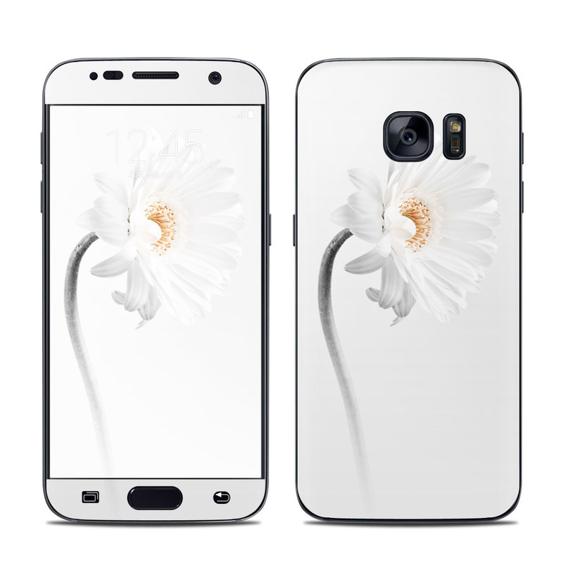 Samsung Galaxy S7 Skin design of White, Hair accessory, Headpiece, Gerbera, Petal, Flower, Plant, Still life photography, Headband, Fashion accessory, with white, gray colors