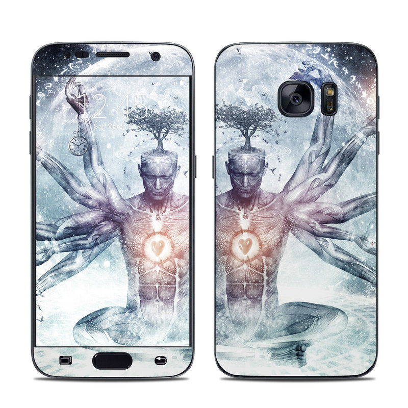 Samsung Galaxy S7 Skin design of Mythology, Cg artwork, Water, Illustration, Fictional character, Space, Graphics, Art, Graphic design, with blue, red, orange, black, white colors