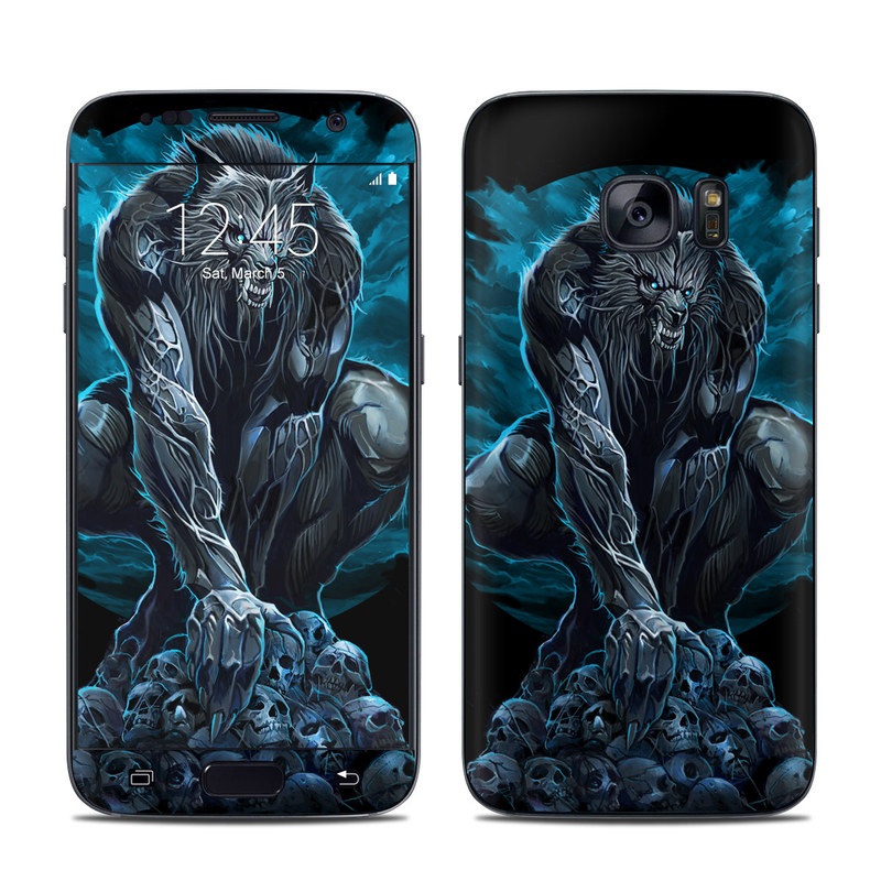 Samsung Galaxy S7 Skin design of Illustration, Fictional character, Werewolf, Darkness, Art, Mythology, Graphic design, Mythical creature, Cg artwork, with gray, blue, black colors