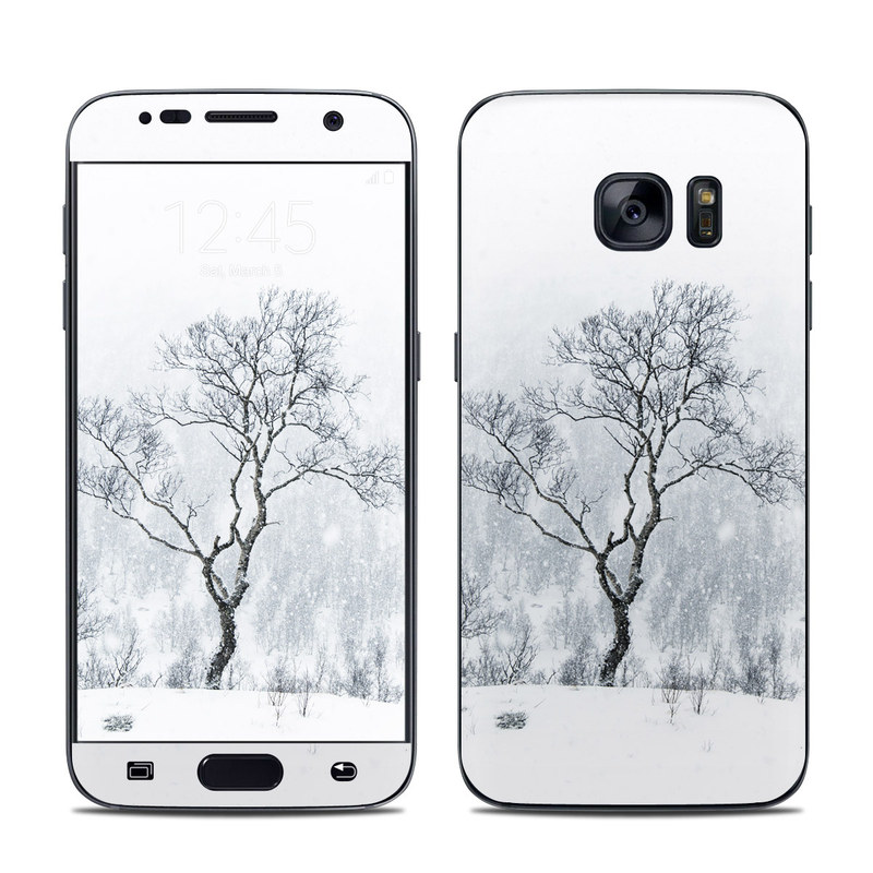 Samsung Galaxy S7 Skin design of Snow, Winter, Tree, Nature, White, Sky, Atmospheric phenomenon, Natural landscape, Freezing, Blizzard, with white, gray, black colors