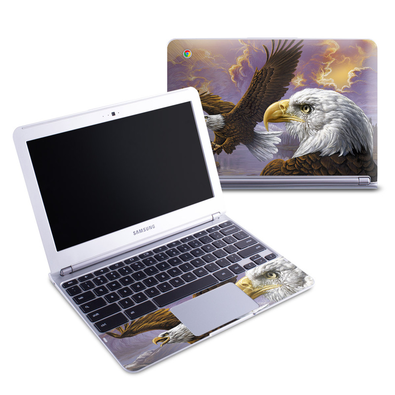Samsung Chromebook 1 Skin design of Bird, Bird of prey, Bald eagle, Vertebrate, Eagle, Accipitriformes, Accipitridae, Golden eagle, Beak, Hawk with gray, black, green, red, purple colors