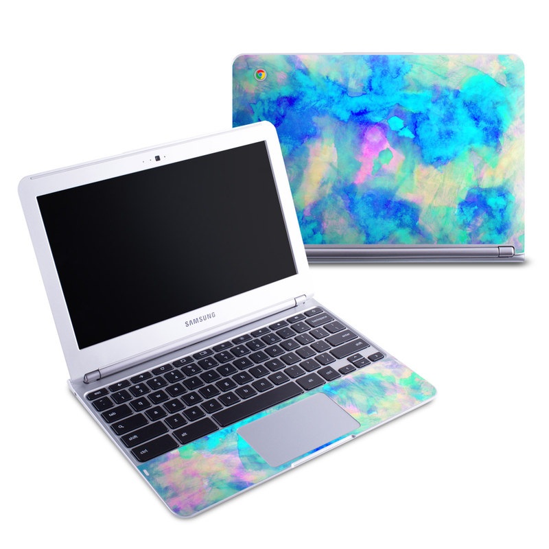 Samsung Chromebook 1 Skin design of Blue, Turquoise, Aqua, Pattern, Dye, Design, Sky, Electric blue, Art, Watercolor paint, with blue, purple colors