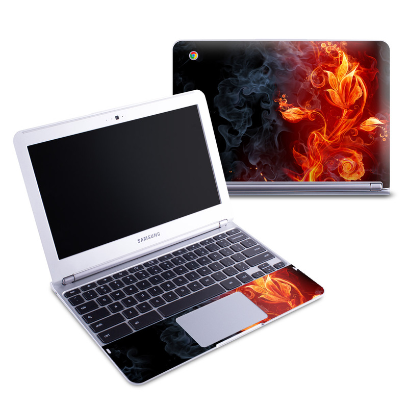 Samsung Chromebook 1 Skin design of Flame, Fire, Heat, Red, Orange, Fractal art, Graphic design, Geological phenomenon, Design, Organism, with black, red, orange colors