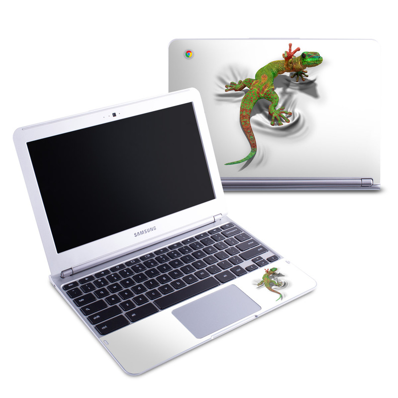 Samsung Chromebook 1 Skin design of Lizard, Reptile, Gecko, Scaled reptile, Green, Iguania, Animal figure, Wall lizard, Fictional character, Iguanidae, with white, gray, black, red, green colors