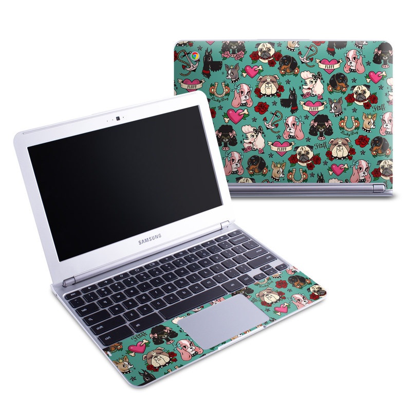 Samsung Chromebook 1 Skin design of Cartoon, Pattern, Illustration, Design, Crowd, Textile, Art, with blue, brown, red, white, black, green, gray colors