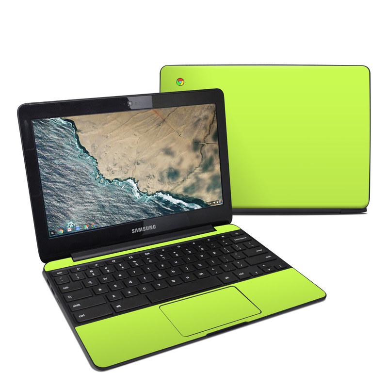 Samsung Chromebook 3 Skin design of Green, Yellow, Text, Leaf, Font, Grass with green colors